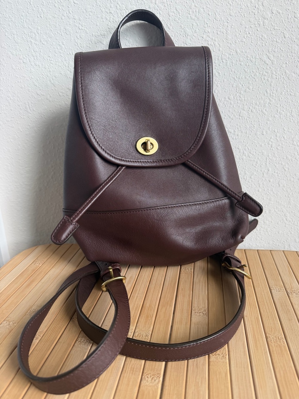 Vintage Coach Brown Leather Turnlock Backpack Bag